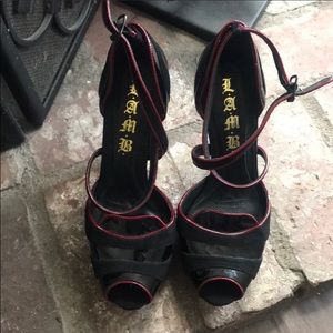 L.A.M.B red and black suede/leather